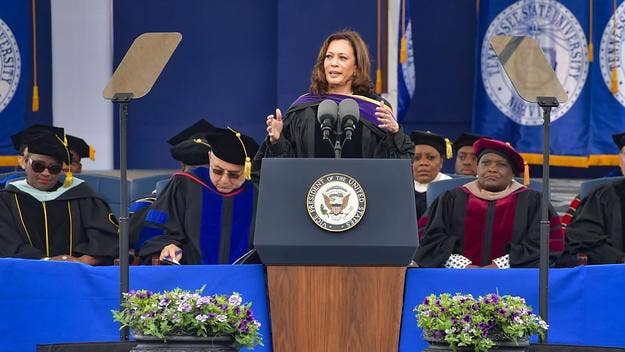 Kamala Harris spoke at the Tennessee State University commencement ceremony, and warned graduates that they’ll soon be entering an “unsettled world."