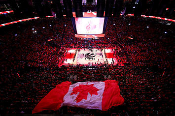 A general view during the Canadian national anthem prior to Game Five