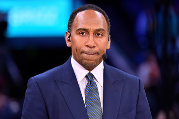 Stephen A. Smith before the game against the Memphis Grizzlies and the Brooklyn Nets