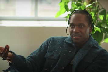 Pusha T is pictured speaking in a new video interview