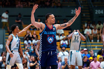 Dominic Green celebrates in Montreal Alliance home opener versus J. Cole's Shooting Stars