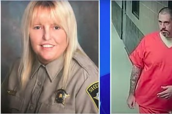 An officer and an inmate are seen in side by side photos