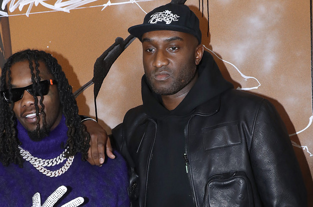 Stylist Virgil Abloh and rapper ASAP Rocky pose after the Louis