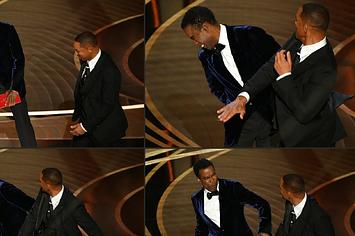 Pictures of chris rock getting slapped by will smith at the oscars.