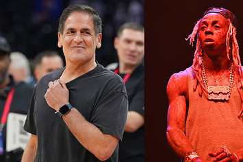 Mark Cuban and Lil Wayne in a side by side split image