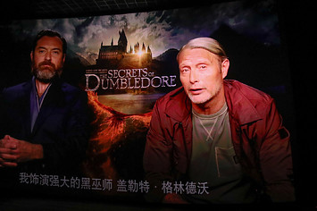Jude Law and Mads Mikkelsen at Beijing premiere