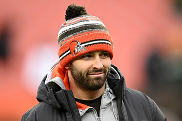 Baker Mayfield #6 of the Cleveland Browns looks on during warm-ups.
