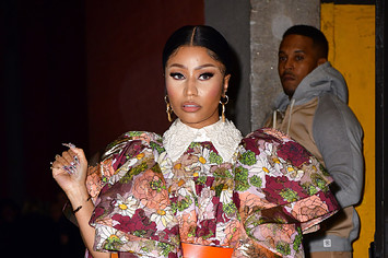Nicki Minaj arrives to the Marc Jacobs fashion show at Park Avenue Armory on February 12, 2020 in New York City.