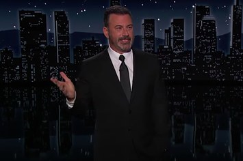 Jimmy Kimmel is seen speaking to his audience