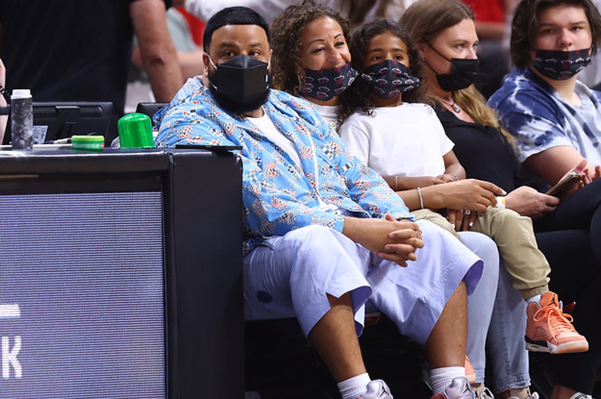 Golfer, producer, and DJ, @djkhaled brought out the blue Louis Vuitton x  Nike Air Force 1s courtside at the Miami Heat playoff game 🔥🔵