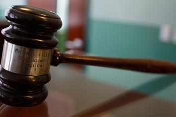 A gavel shown in a court room