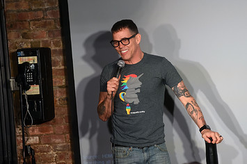 Steve O is pictured performing comedy