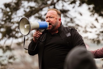 Alex Jones, the founder of right-wing media group Infowars, addresses a crowd of pro-Trump protesters