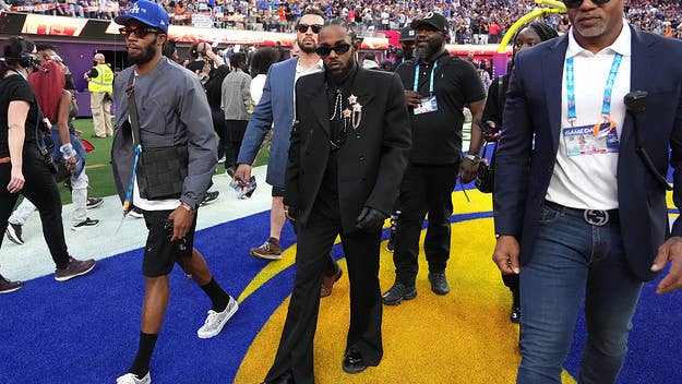 Kendrick Lamar punctuated the already memorable Super Bowl LVI Halftime Show performance by rocking an equally memorable custom Louis Vuitton look.