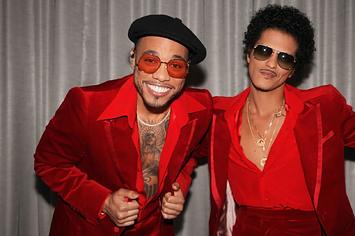 Anderson .Paak and Bruno Mars of Silk Sonic are seen backstage for the 2021 American Music Awards