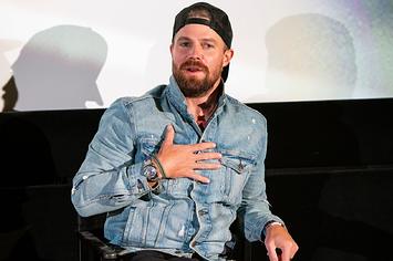 Stephen Amell talks during a screening episode of the Starz channel's wrestling drama "Heels"