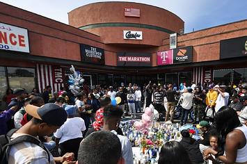 Fans pay their respects at a makeshift memorial outside The Marathon clothing store owned by Grammy nominated rapper Nipsey Hussle