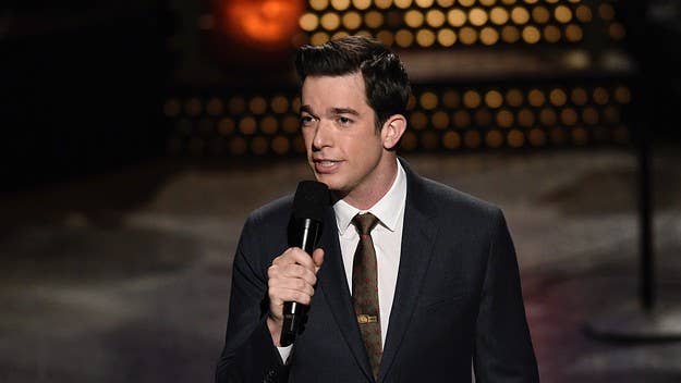 The 39-year-old comedian/former 'SNL' writer is now a member of the Five-Timers Club. Mulaney talked about his intervention, sobriety, his son, and more.