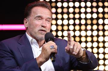 Arnold Schwarzenegger speaks in his keynote about digital sustainability during the Digital X event