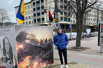 Soccer player Svyatik Artemenko standing in Ukraine.