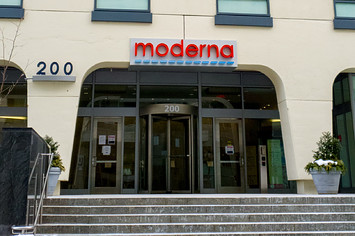 The Moderna headquarters in Cambridge is shown