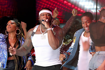 50 Cent performs during Super Bowl LVI Halftime Show