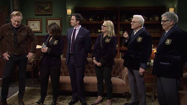 John Mulaney was welcomed into SNL's Five Timers club this weekend, in a sketch that included guest appearances from Steve Martin, Tiney Fey, and more.