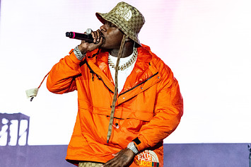 DaBaby is pictured performing at a show