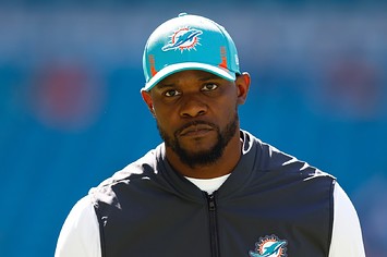 Head coach Brian Flores of the Miami Dolphins looks on against the Baltimore Ravens