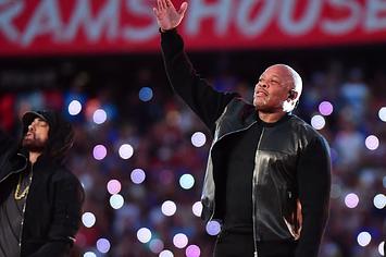 Eminem and Dr. Dre perform at the Super Bowl Halftime Show