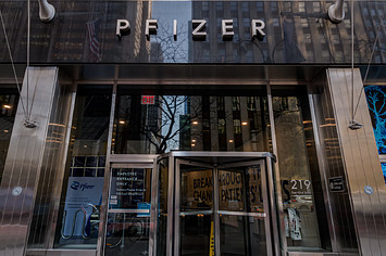 The Manhattan Pfizer headquarters building is pictured