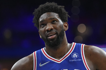 Photograph of Joel Embiid playing for Philly