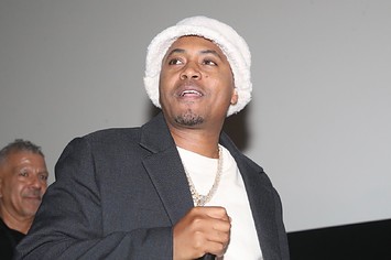 Nas speaks onstage during You're Watching Video Music Box at AMC Magic Johnson Harlem