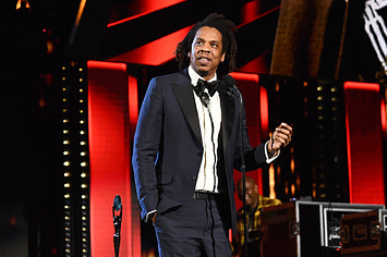 Jay-Z speaking onstage at 36th Annual Rock and Roll Hall of Fame