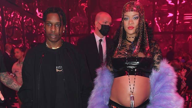 Rihanna attended the Milan Fashion Week event with Rocky, with whom she is expecting her first child. The couple confirmed the pregnancy in January.