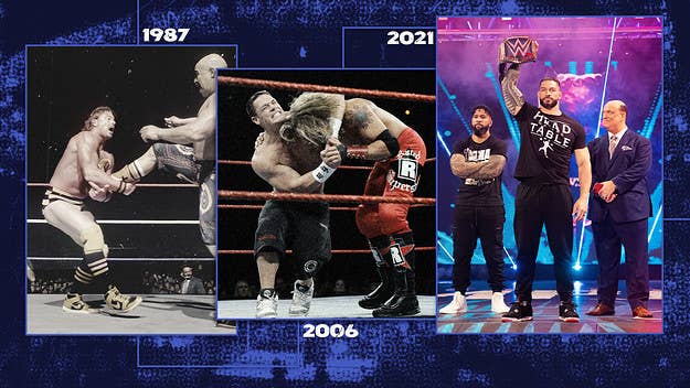 From John Cena wearing Reebok Pumps back in the 2000s to Roman Reigns rocking Air Jordan 4s to the ring today, here is a timeline of sneakers in pro wrestling.