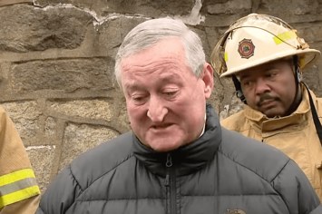 Philadelphia Mayor Jim Kenney gives a statement reagarding the Fairmount Row home fire in Philadelphia