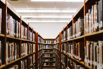 A school library is pictured