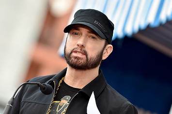 Eminem attends the ceremony honoring Curtis "50 Cent" with a Star on the Hollywood Walk of Fame