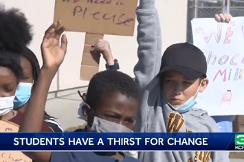 Fourth graders protest chocolate milk being taken off lunch menu