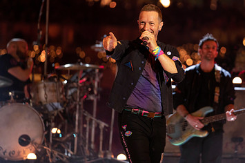 Coldplay frontman Christ Martin is pictured pointing a finger