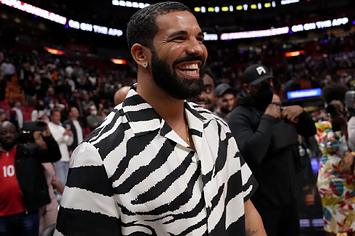Drake reacts after attending the game between the Miami Heat and the Atlanta Hawks