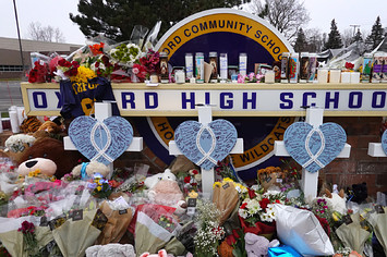 A memorial outside of Oxford High School following deadly shooting