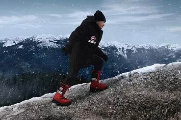 NHL alumni Jordin Tootoo hiking up a mountain in Canada Goose's new footwear