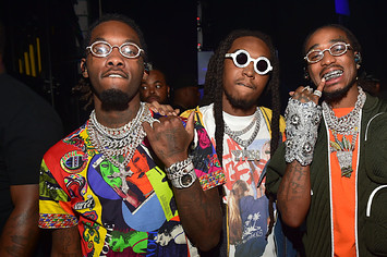Migos pose together for photos at Hot 107.9 Birthday Bash 2019.