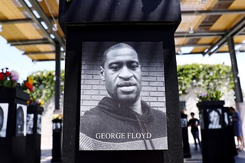 Floyd photo is displayed along with other photographs at the Say Their Names memorial