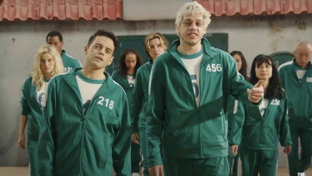 'SNL' host Rami Malek and Pete Davidson participate in a spoof of Netflix's 'Squid Game,' where they sing a sad country song about how broke they are.
