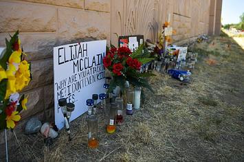 Memorial near where Elijah McClain was forcibly restrained by Aurora police