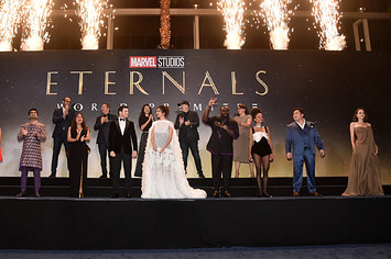 Marvel Studios' 'Eternals' cast and execs pose together at world premiere.