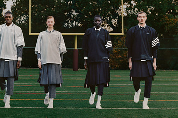 A photo of Thom Browne models is shown.